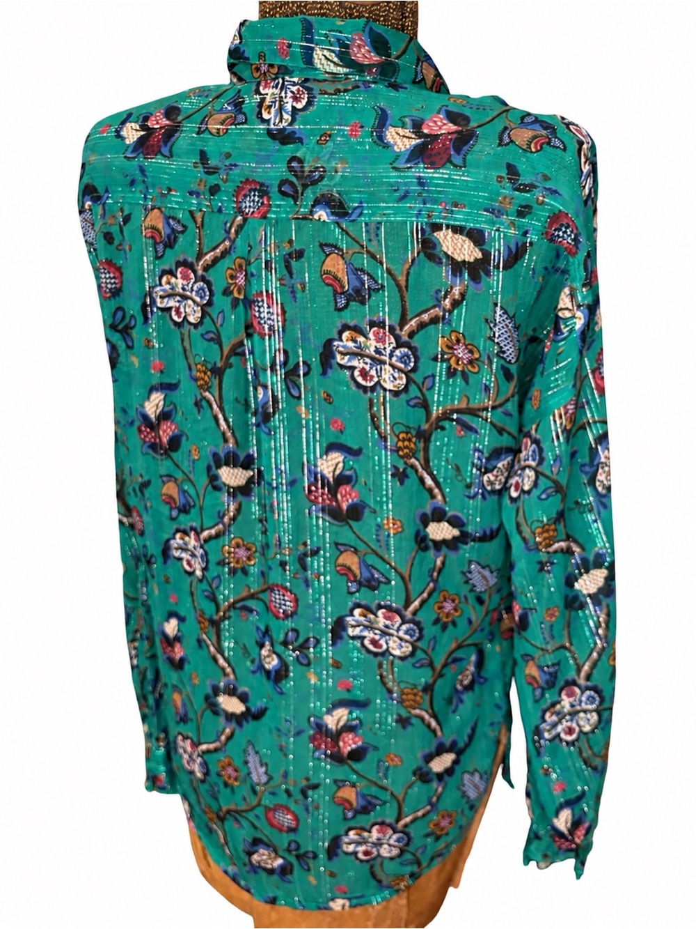 Scotch & Soda Maison Scotch Emerald Floral Sheer Metallic Blouse Size 6 - Picture 8 of 14